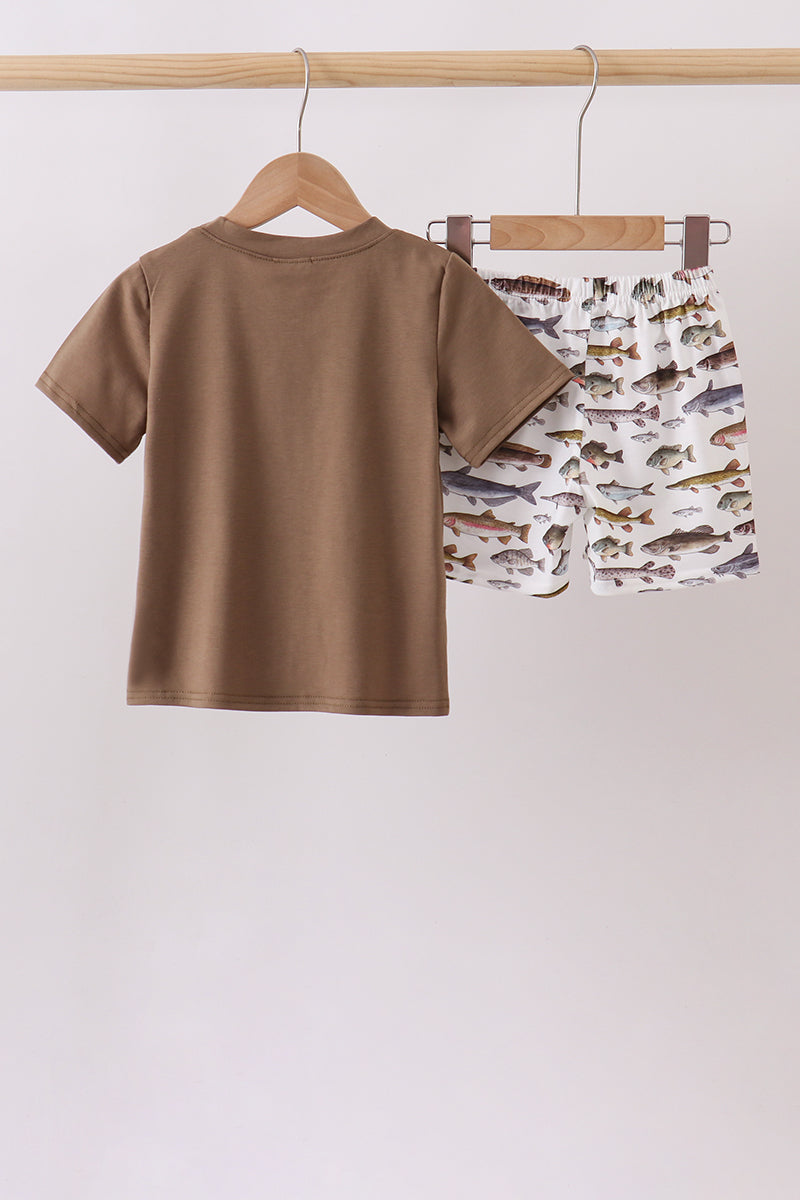 Fish Embroidered Shorts Set