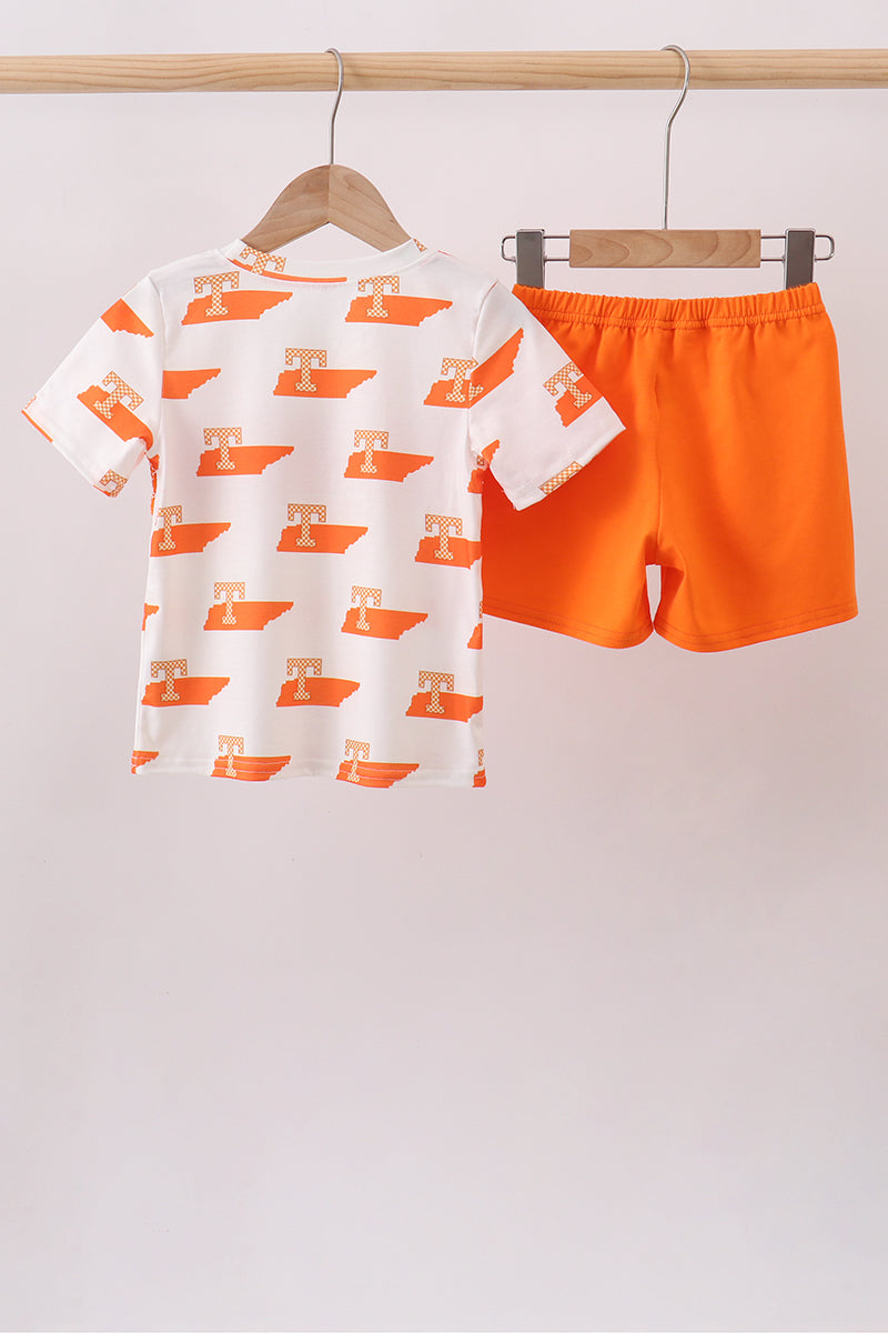 Orange Tennessee Smocked Shorts Set