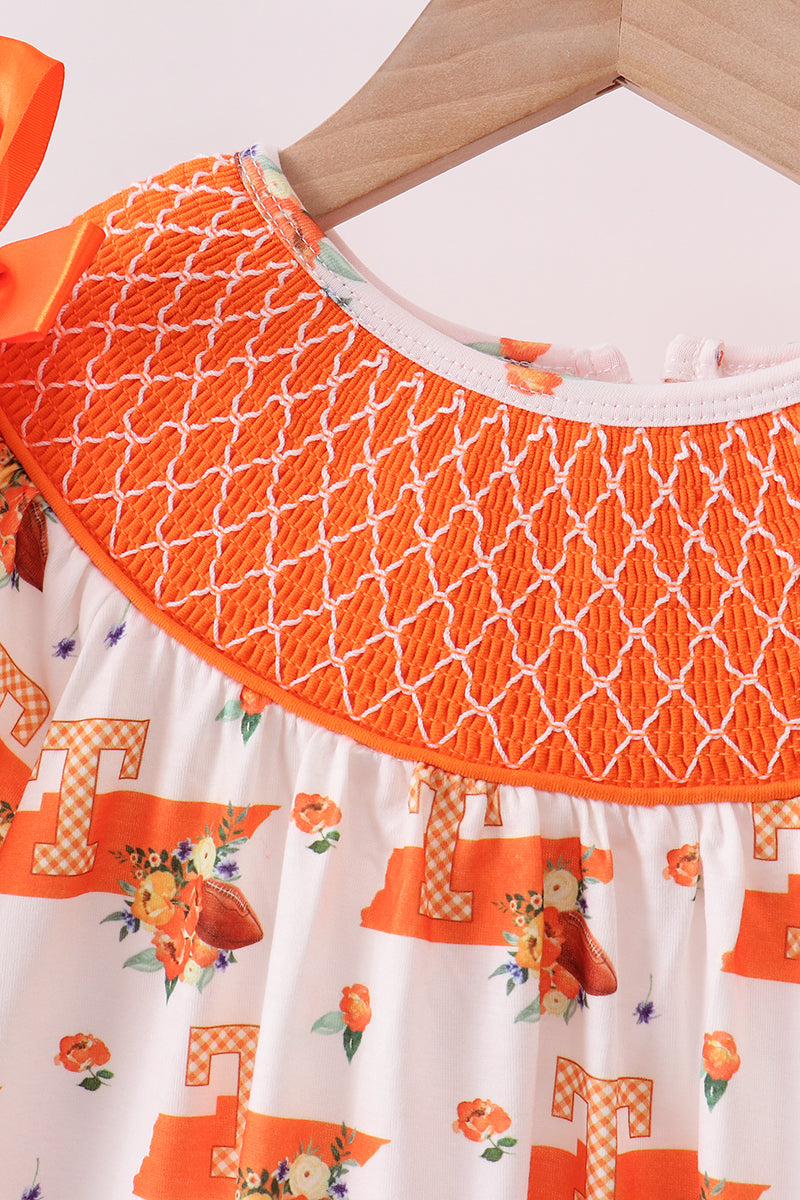 Orange Tennessee Smocked Scalloped Ruffle Shorts Set