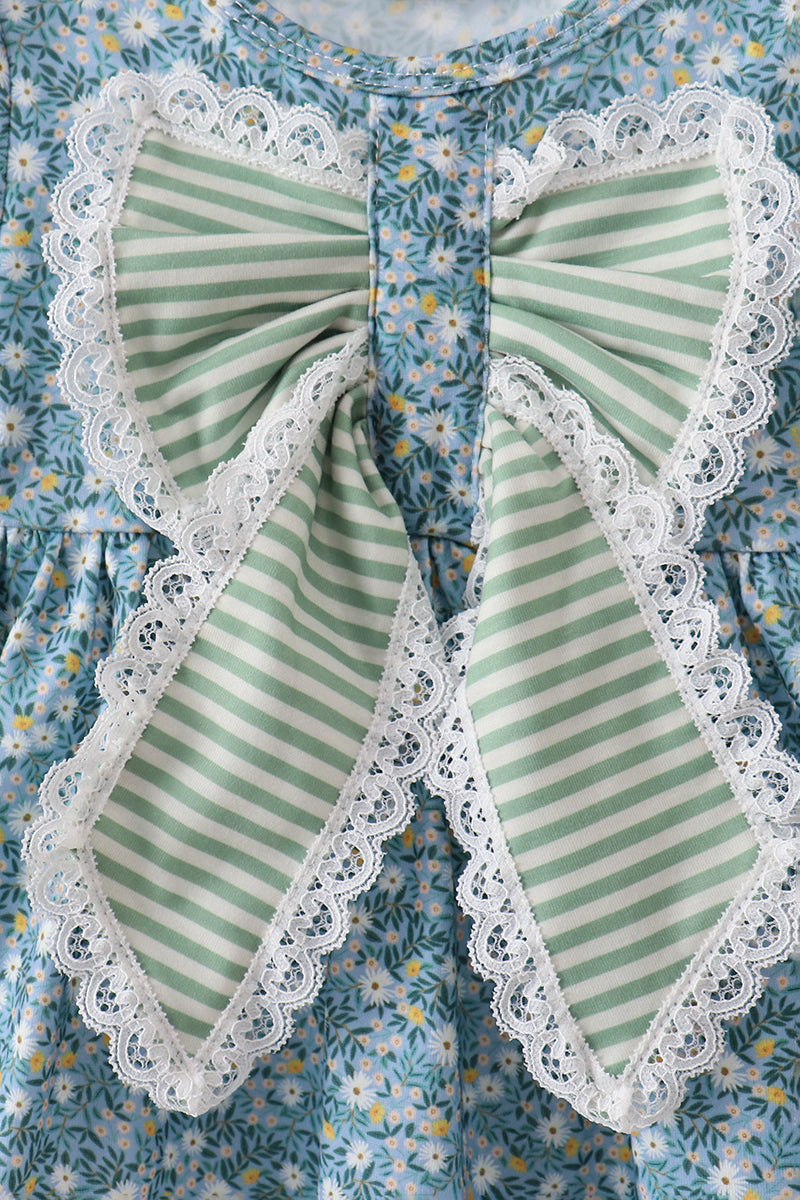 Teal Floral Lace Bow Bloomer Set