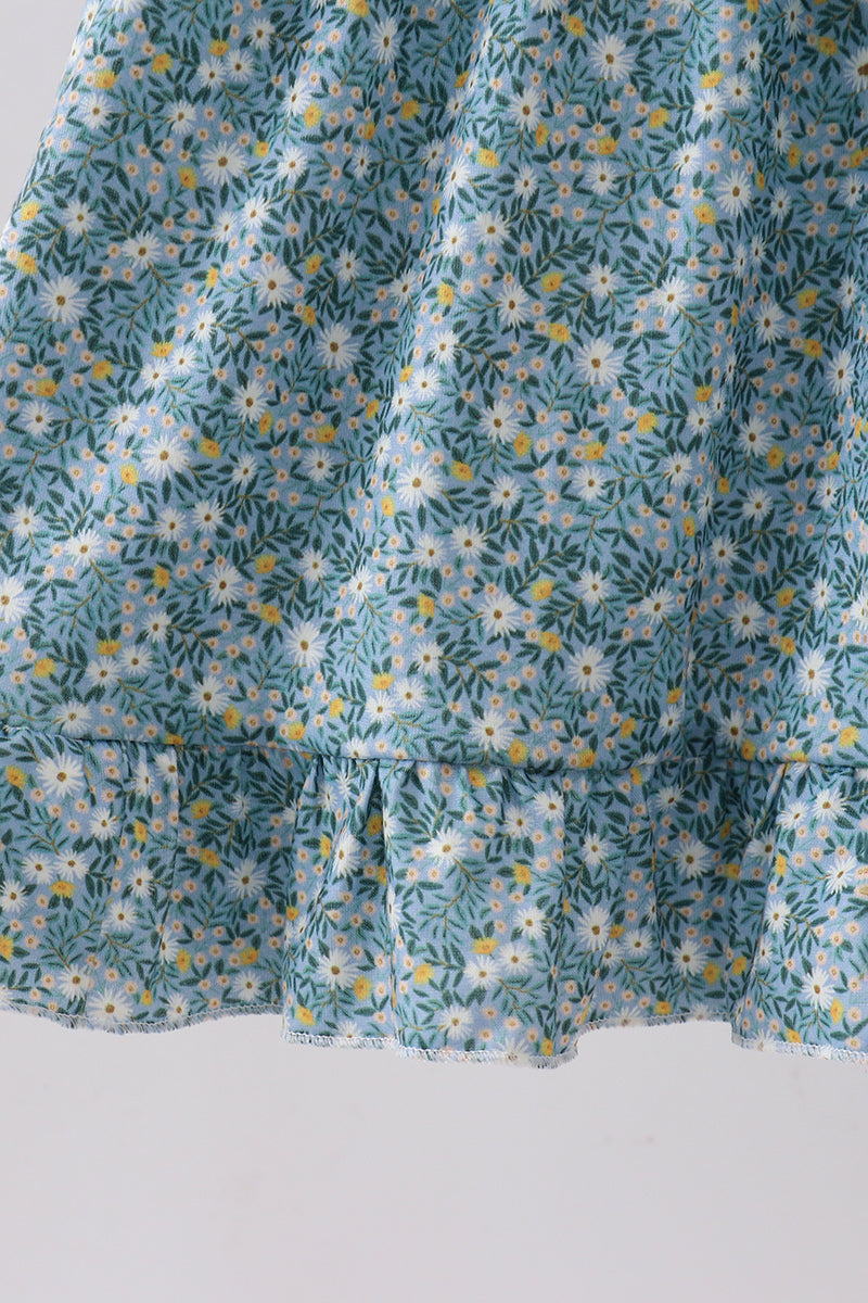 Teal Floral Lace Bow Dress