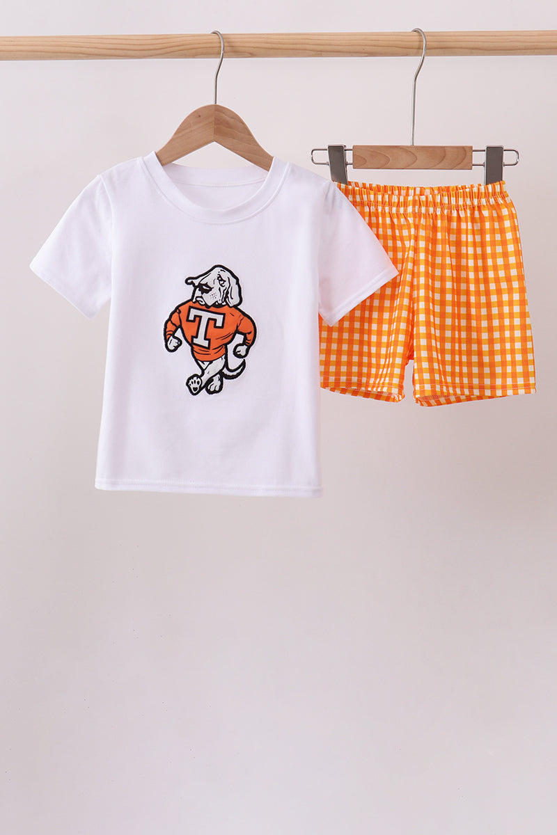 Orange Tennessee Applique Gingham Shorts Set
