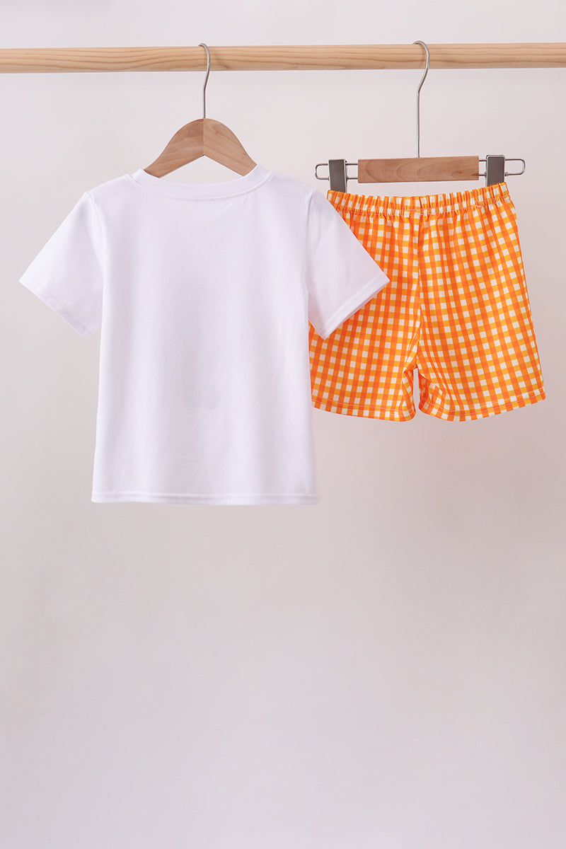Orange Tennessee Applique Gingham Shorts Set