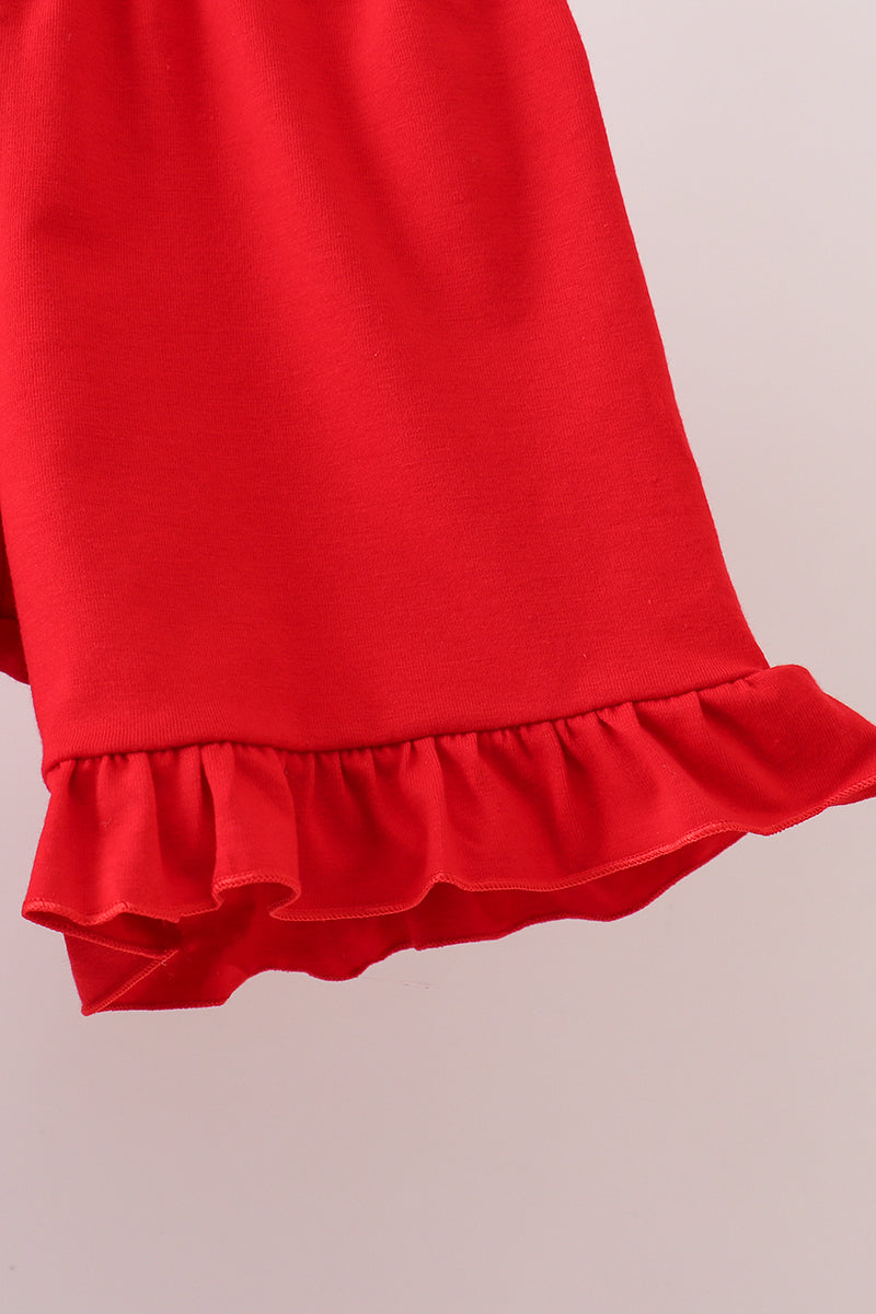 Red Georgia Applique Gingham Ruffle Shorts Set