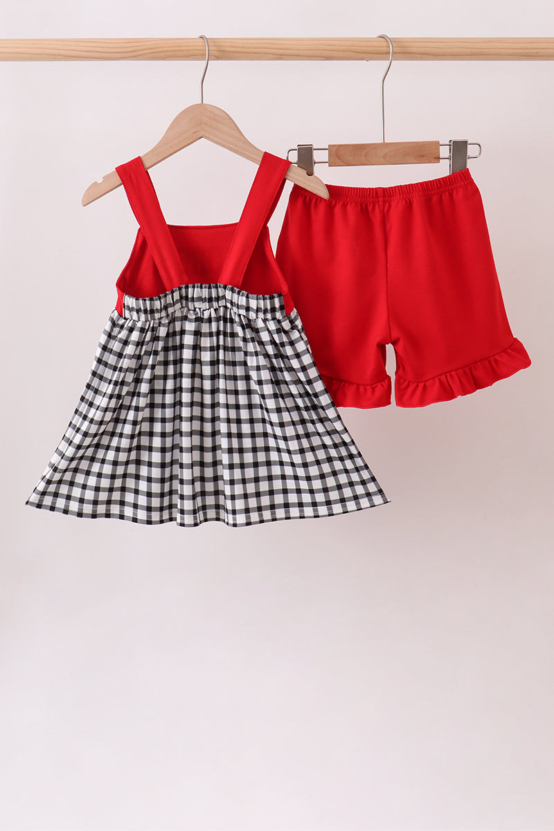 Red Georgia Applique Gingham Ruffle Shorts Set