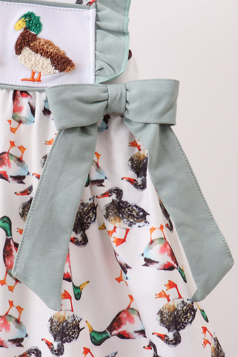 Sage Mallard French Knot Ruffle Dress
