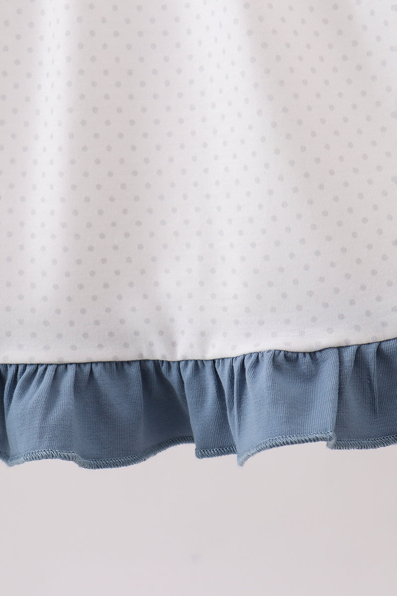 Blue Apple Crayon French Knot Ruffle Dress
