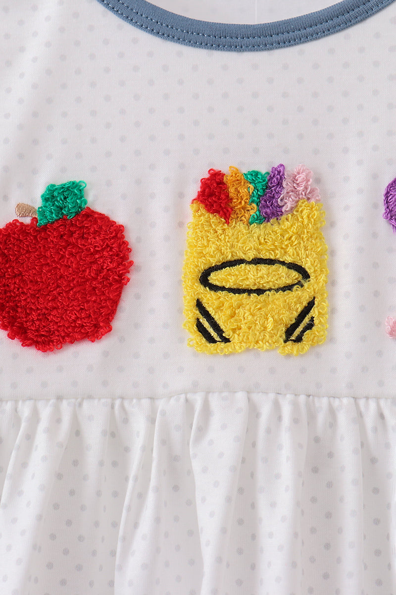 Blue Apple Crayon French Knot Ruffle Shorts Set