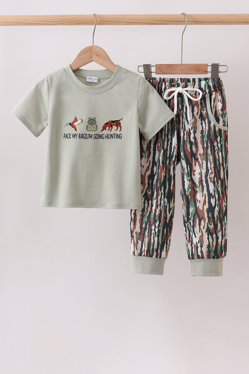 Sage Hunting Embroidered Pants Set