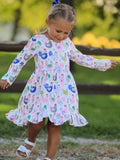 Fall Farm Chicken Print Girls Ruffle Hem Twirl Dress