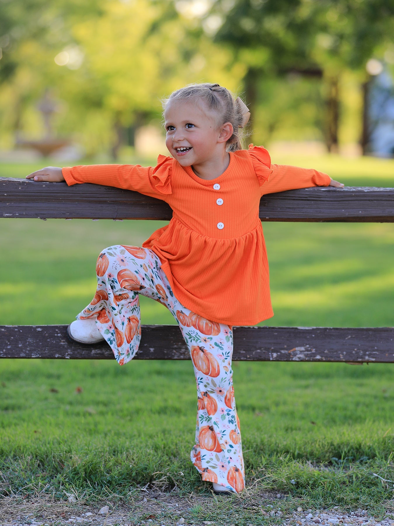 Girls Fall Pumpkin Print Set