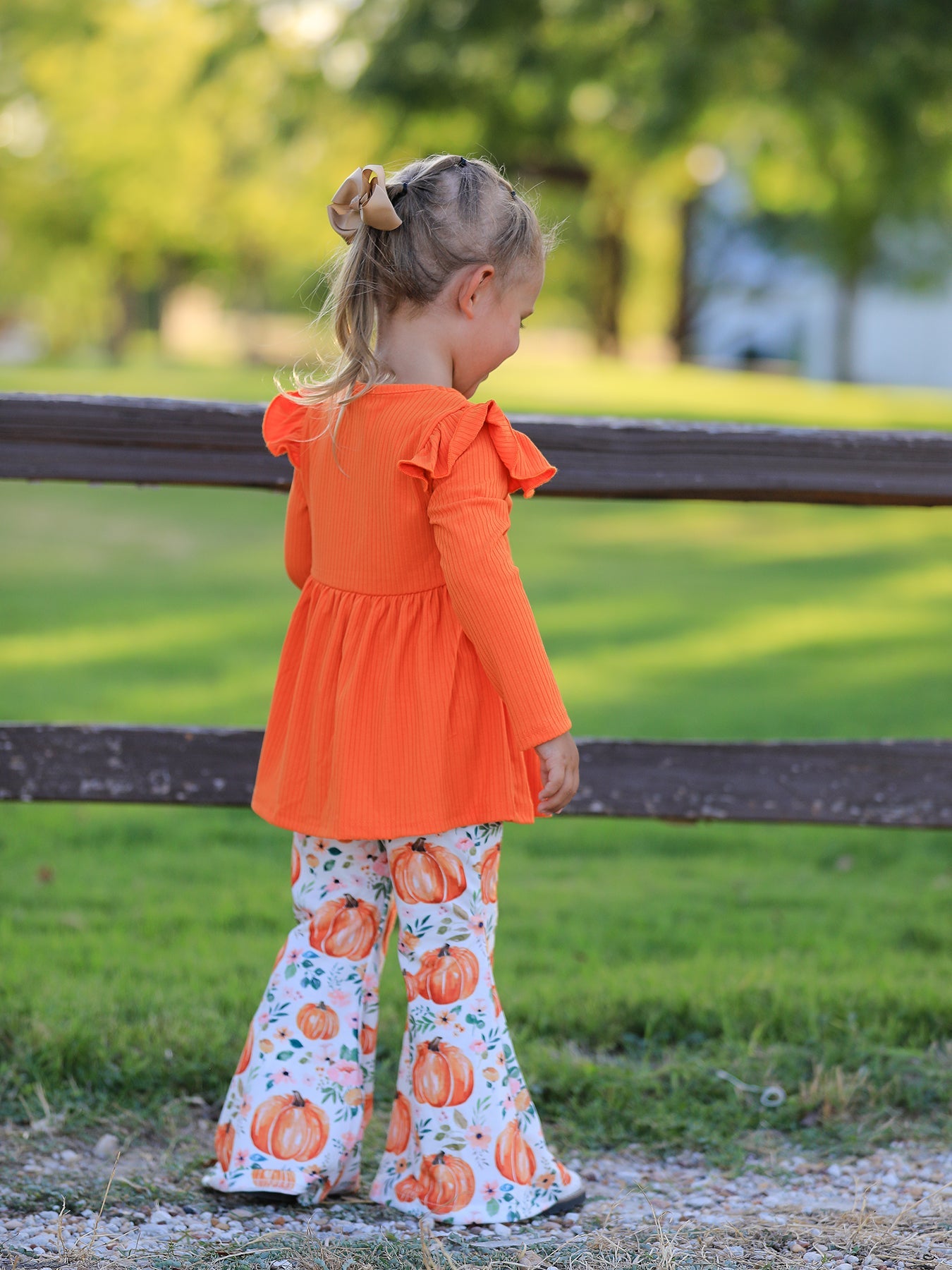 Girls Fall Pumpkin Print Set
