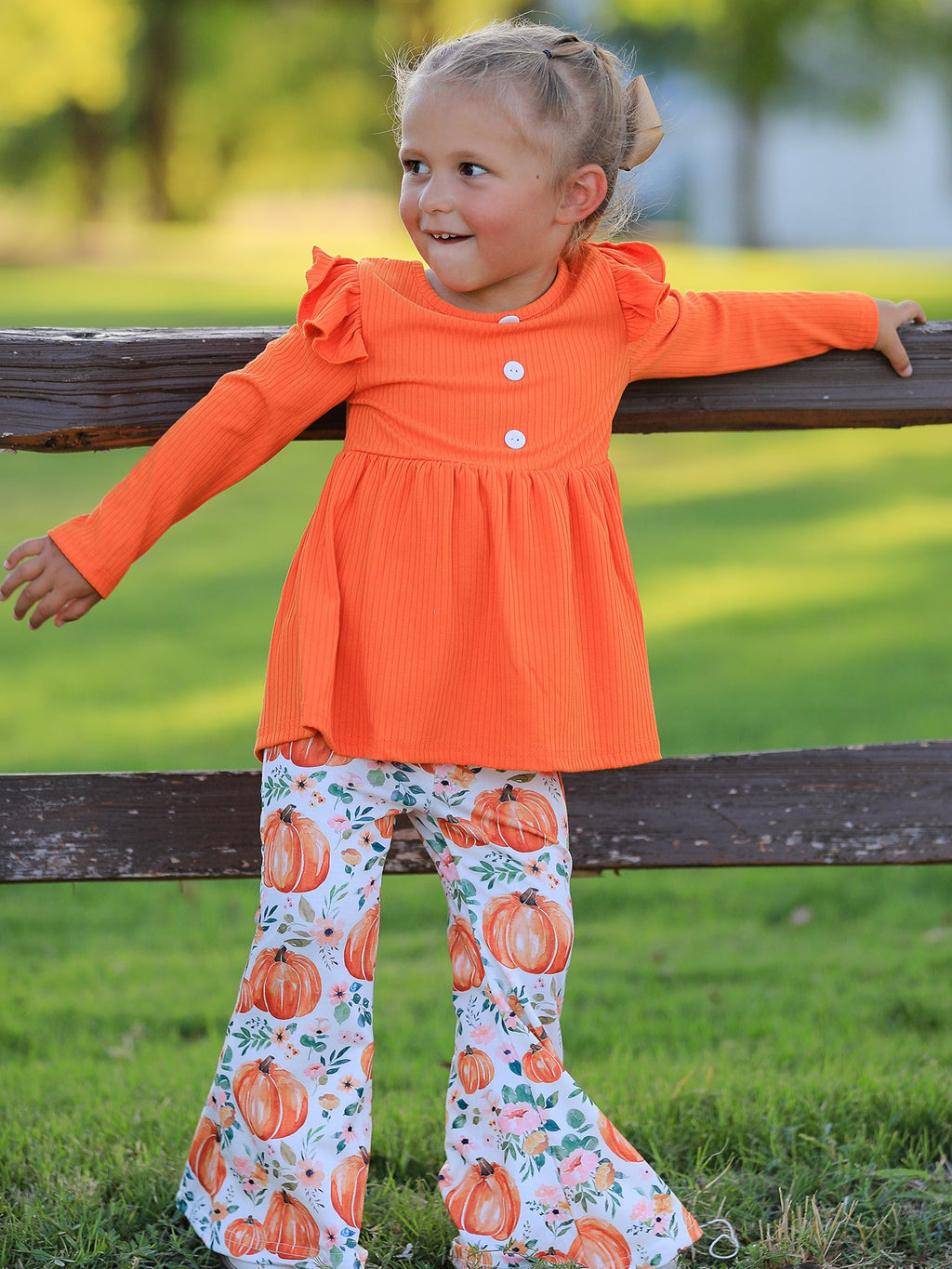 Girls Fall Pumpkin Print Set