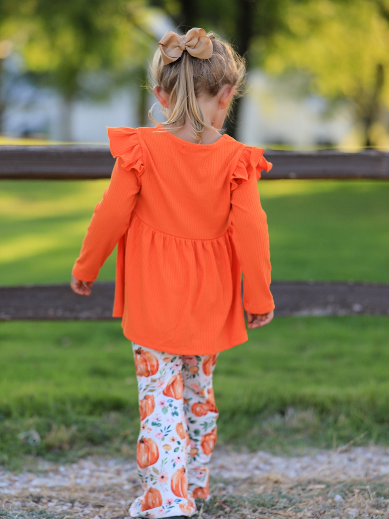 Girls Fall Pumpkin Print Set