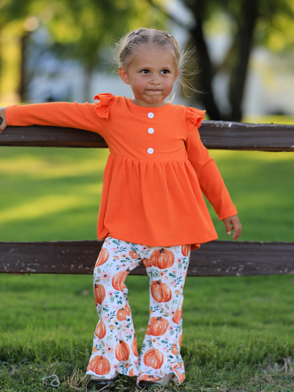 Girls Fall Pumpkin Print Set