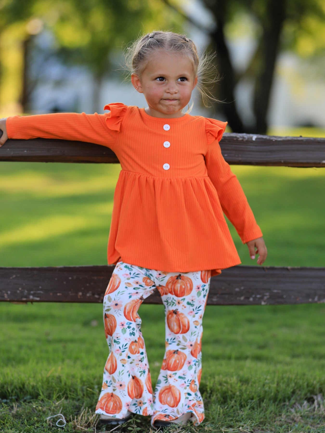 Girls Fall Pumpkin Print Set