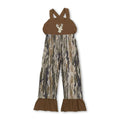 Deer embroidery brown ruffle camo kids girls jumpsuit