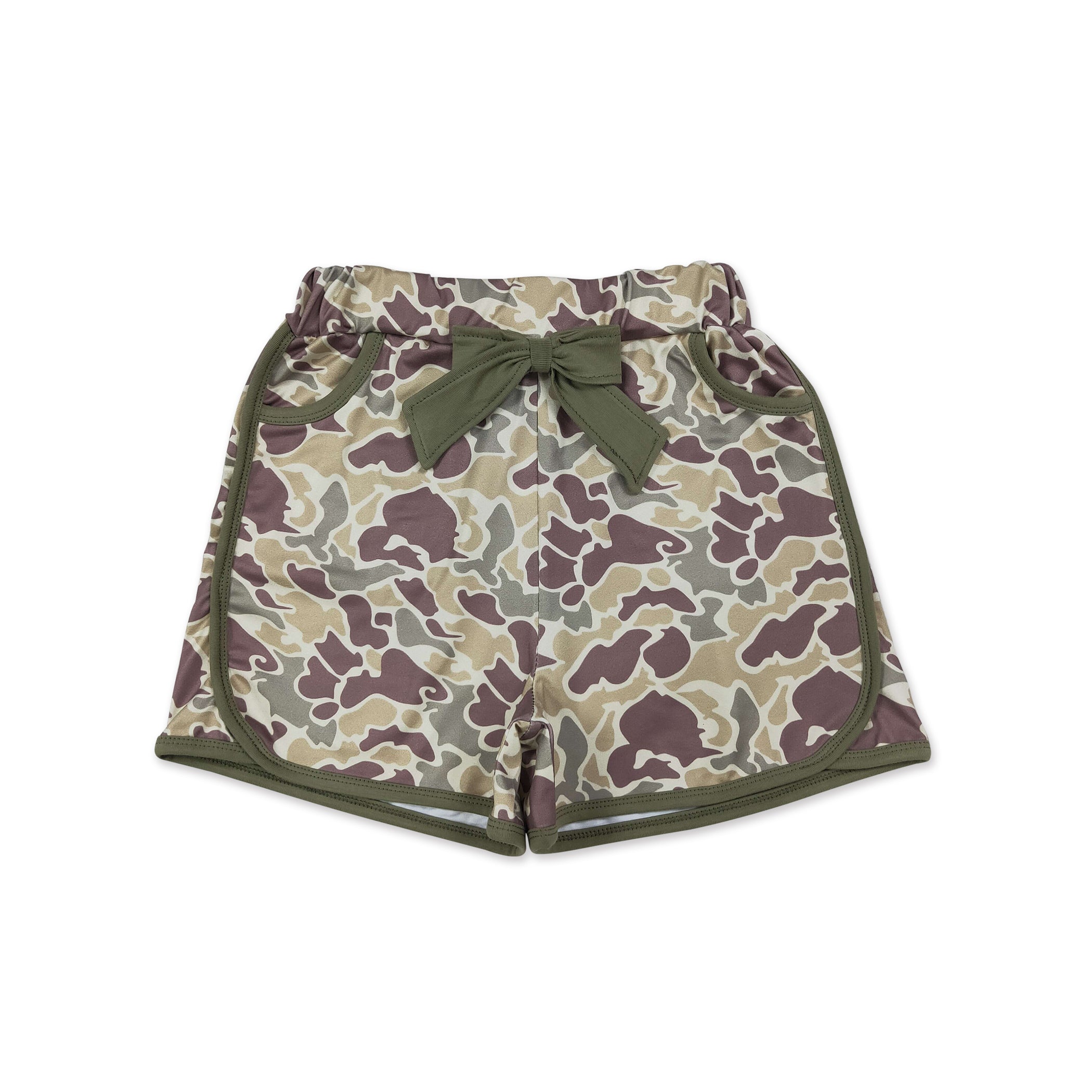 Bow camo pockets kids girls summer shorts