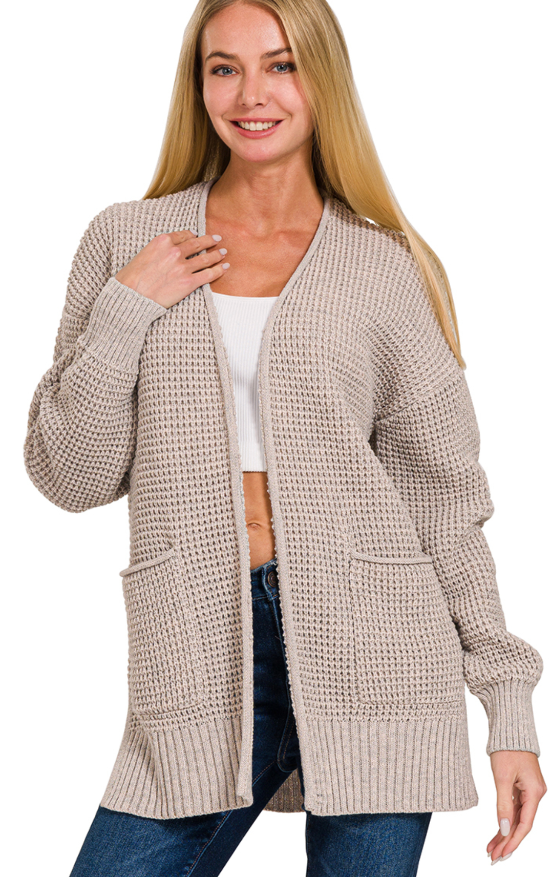ZENANA WAFFLE OPEN CARDIGAN - FINAL SALE